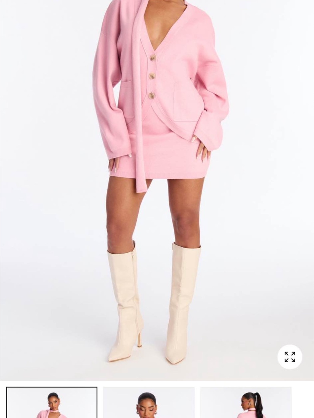 Fashion Nova Pink Knit Cardigan & Skirt Set